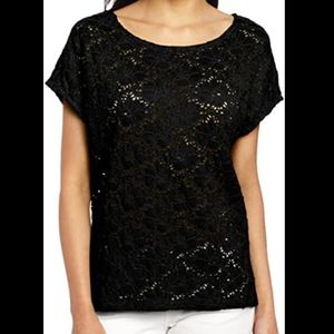 Chaus black lace cutout short sleeves top sz Large, EUC